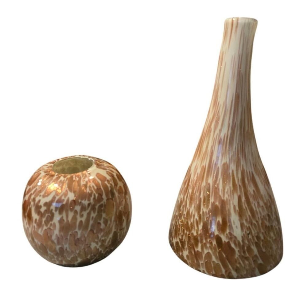 Matching set of glass Vases Gold‎ and white